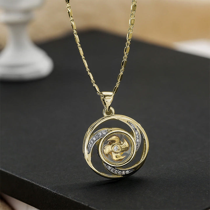 Collana con ciondolo portafortuna girevole a forma di mulino a vento in ottone placcato oro Buddha Stones