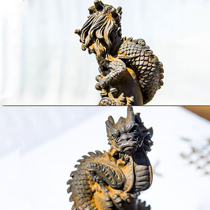 Buddha Stones fatto a mano drago volante intorno al pilastro polvere di ferro ruggine statua in resina decorazione per la casa - image 11