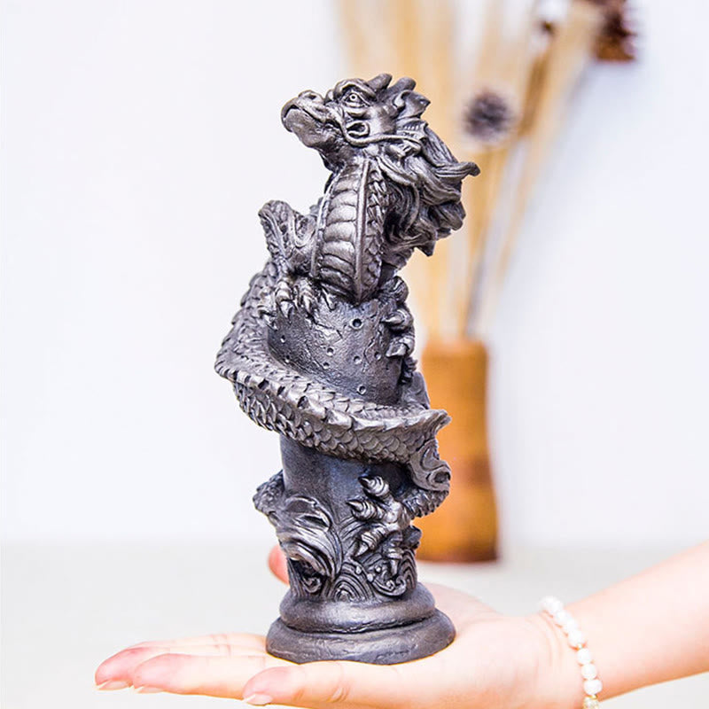 Buddha Stones fatto a mano drago volante intorno al pilastro polvere di ferro ruggine statua in resina decorazione per la casa - image 18