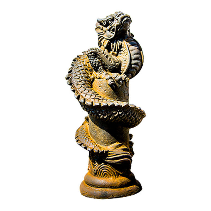 Buddha Stones fatto a mano drago volante intorno al pilastro polvere di ferro ruggine statua in resina decorazione per la casa - image 13