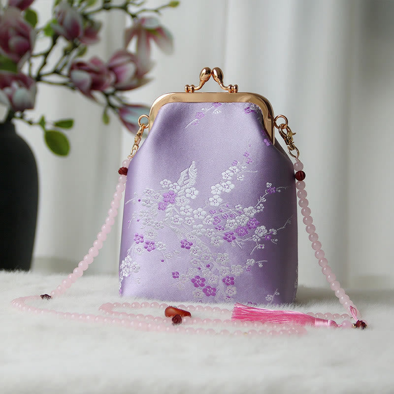 Borsa a tracolla con catena di perle e ricamo cinese retrò Buddha Stones - Orchidea prugna 14*6*18cm - image 33
