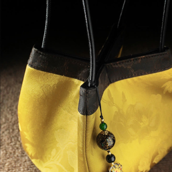 Buddha Stones Retro Fiore Farfalla Uccello Ricamo Perlina Nappa Seta di gelso Jacquard Xiangyunsha Seta Borsa a tracolla Hangbags