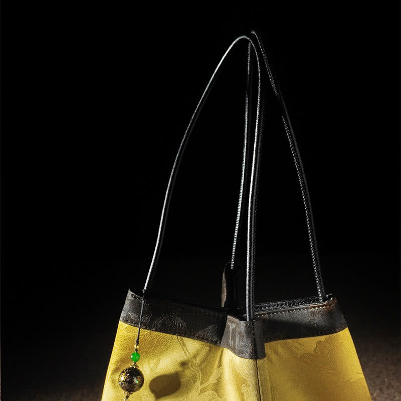 Buddha Stones Retro Fiore Farfalla Uccello Ricamo Perlina Nappa Seta di gelso Jacquard Xiangyunsha Seta Borsa a tracolla Hangbags