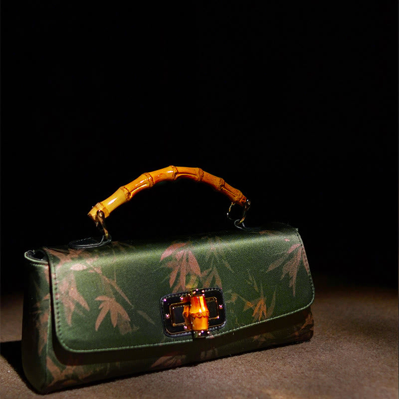 Borsa a tracolla con catena in metallo, manico in bambù , Buddha Stones, foglie, rami