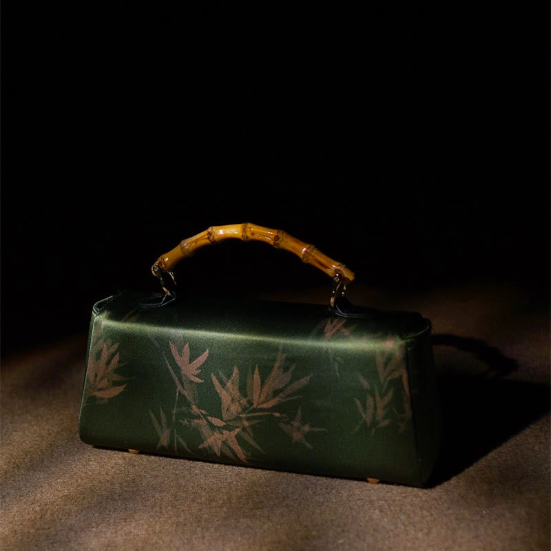 Borsa a tracolla con catena in metallo, manico in bambù , Buddha Stones, foglie, rami