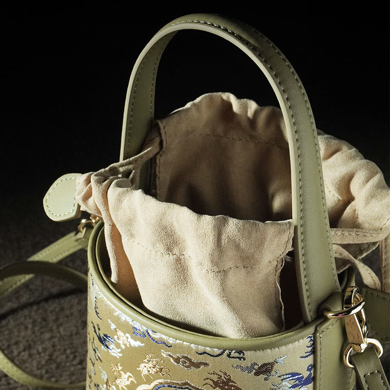 Borsa a tracolla in broccato con ciondolo a forma di gru e cervo, stile retrò, Buddha Stones