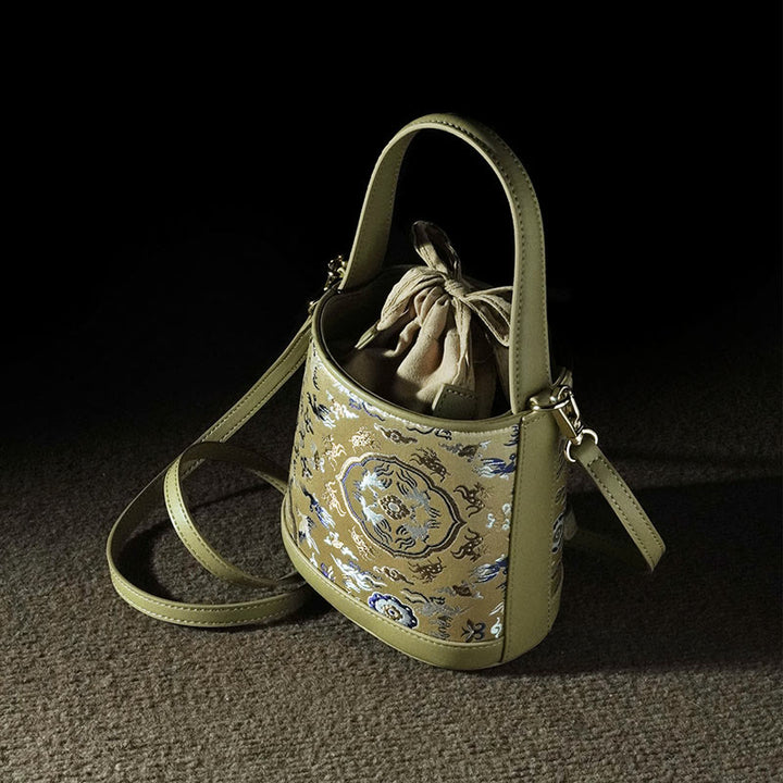 Borsa a tracolla in broccato con ciondolo a forma di gru e cervo, stile retrò, Buddha Stones