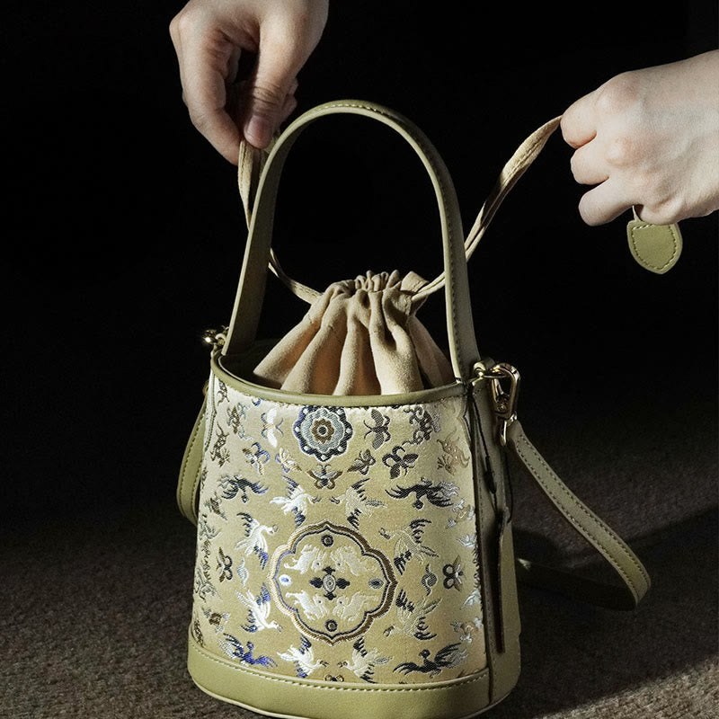 Borsa a tracolla in broccato con ciondolo a forma di gru e cervo, stile retrò, Buddha Stones