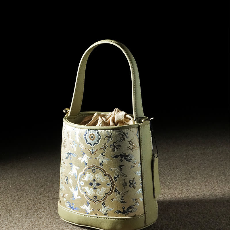 Borsa a tracolla in broccato con ciondolo a forma di gru e cervo, stile retrò, Buddha Stones