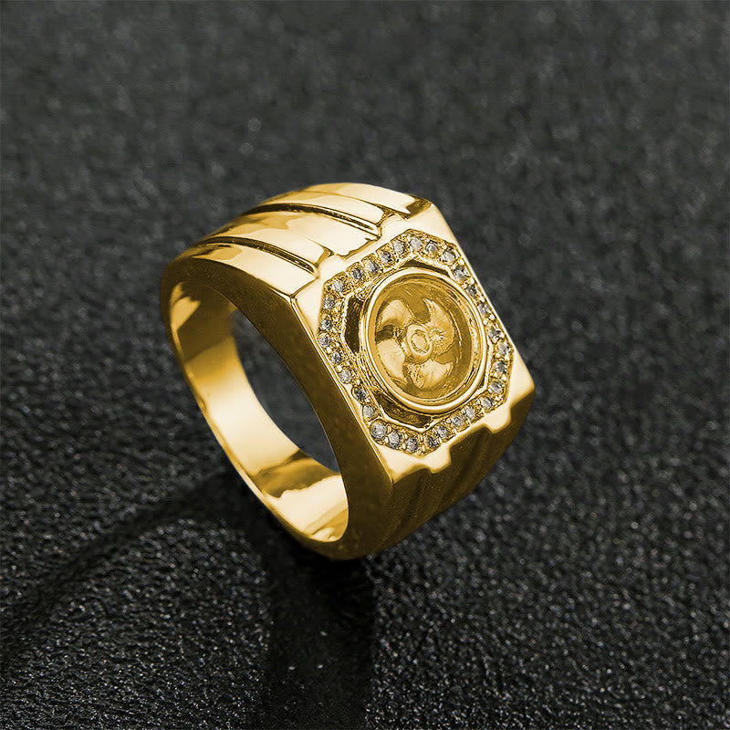 Anello di guarigione a forma di mulino a vento in ottone e rame placcato oro con Buddha Stones