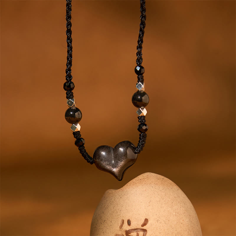 Collana Buddha Stones lucida e argento naturale con protezione del cuore