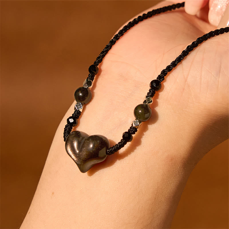 Collana Buddha Stones lucida e argento naturale con protezione del cuore
