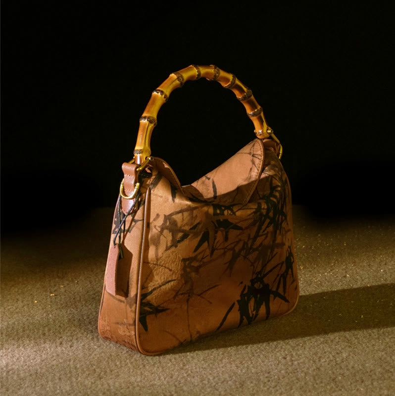 Borsa a tracolla in seta Xiangyunsha con manico in bambù lussureggiante Buddha Stones