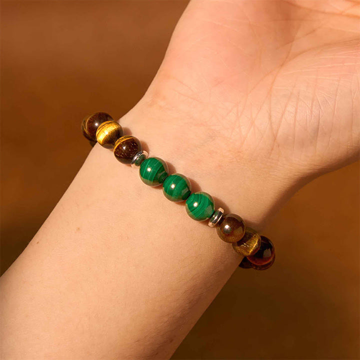 Braccialetto di coraggio con occhio di tigre verde e pietre Buddha Stones