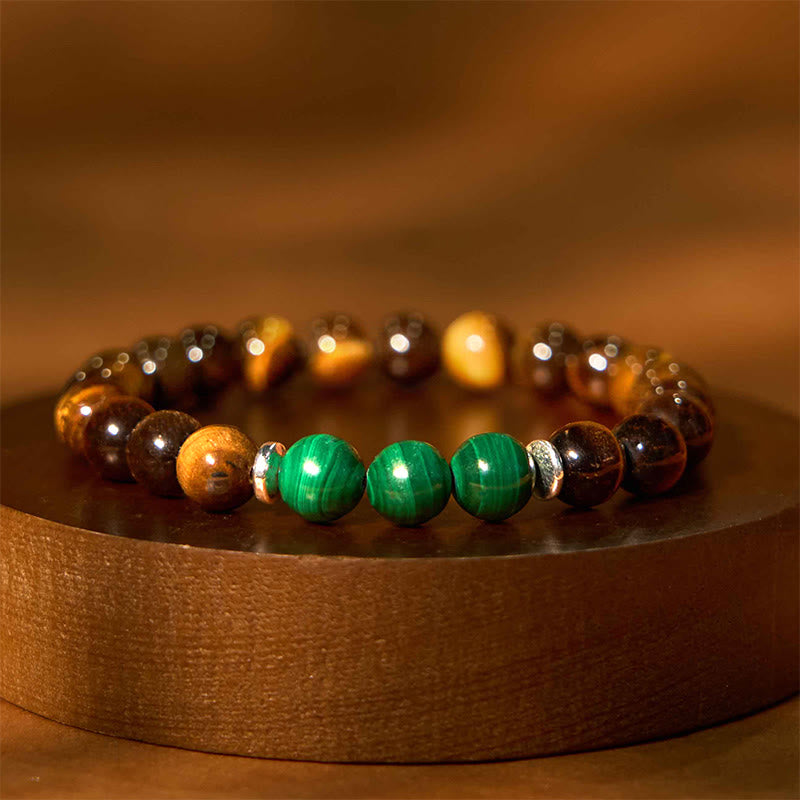 Braccialetto di coraggio con occhio di tigre verde e pietre Buddha Stones