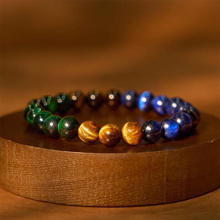 Buddha Stones Occhio di tigre blu Occhio di tigre verde Braccialetto di equilibrio con occhio di tigre