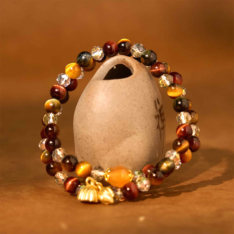Braccialetto di protezione elastico multi-cerchio con occhio di tigre colorato Buddha Stones Lotus
