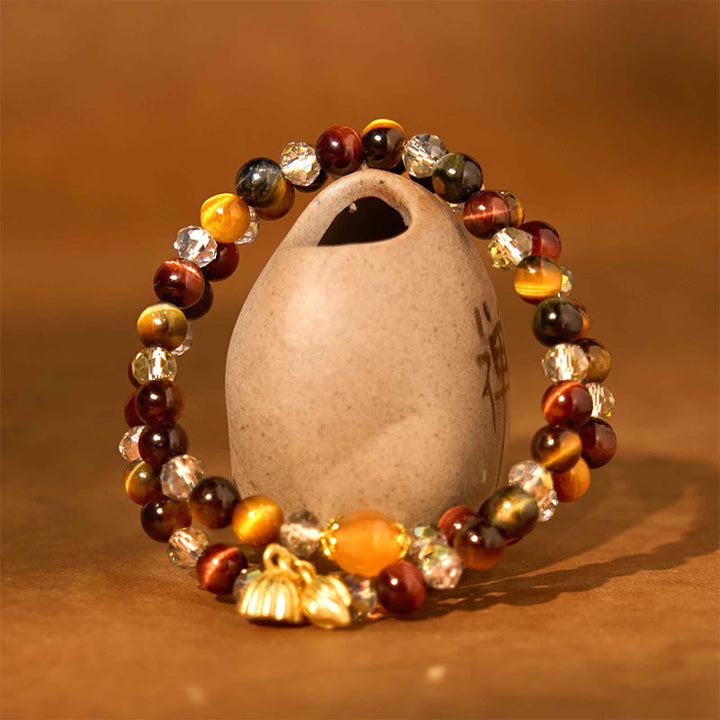 Braccialetto di protezione elastico multi-cerchio con occhio di tigre colorato Buddha Stones Lotus