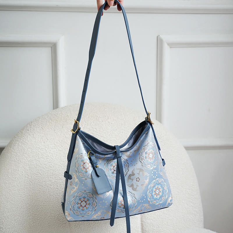 Buddha Stones Handmade Flower Gru Cervo Farfalla Canzone Broccato Borsa a tracolla Hangbags