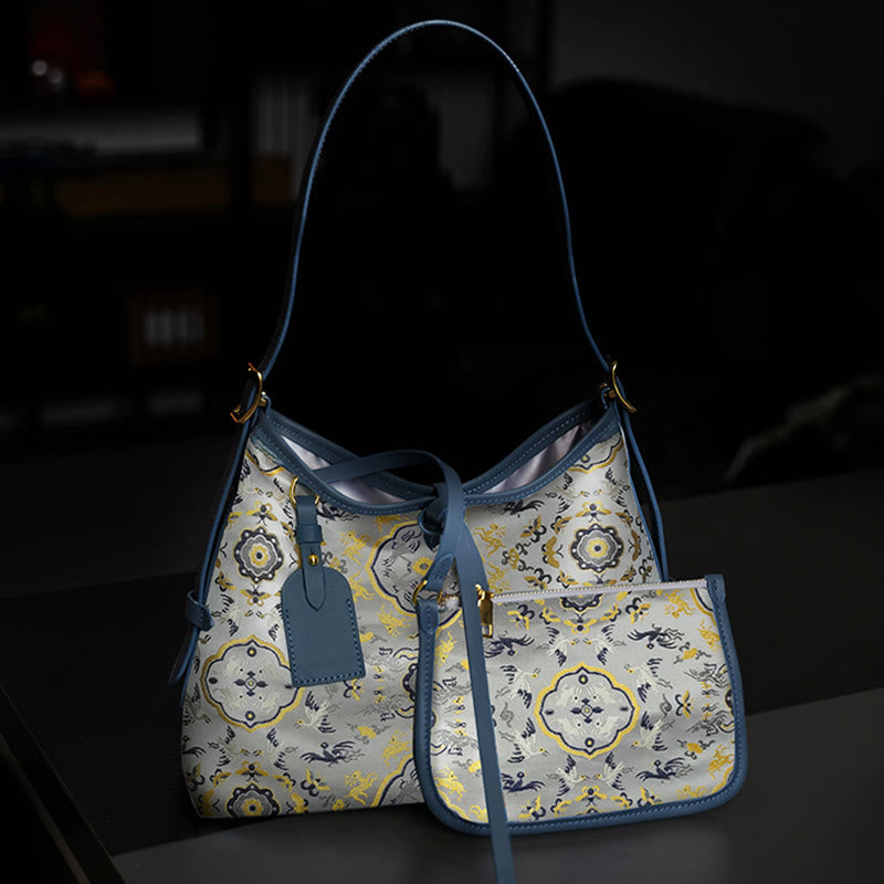 Buddha Stones Handmade Flower Gru Cervo Farfalla Canzone Broccato Borsa a tracolla Hangbags