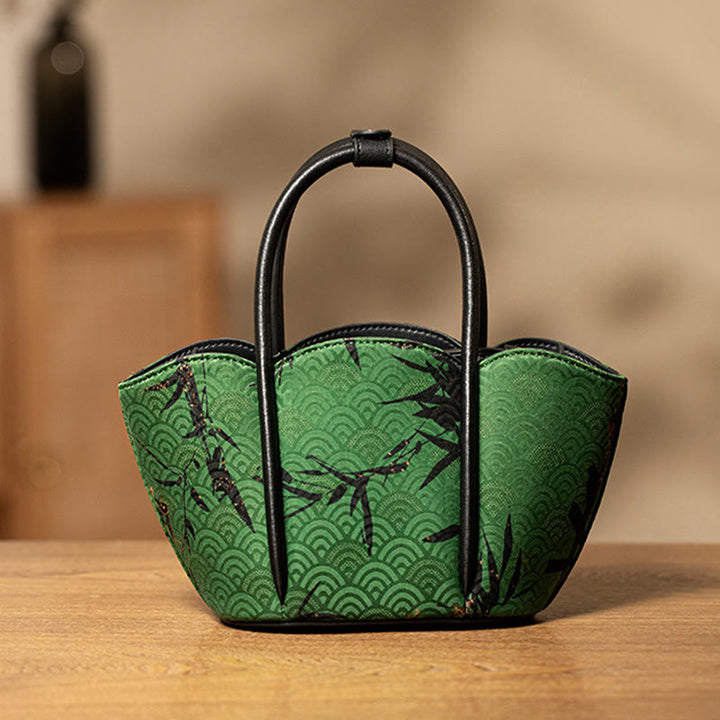 Borsa a tracolla in seta Xiangyunsha a forma di fiore di bambù curva Buddha Stones