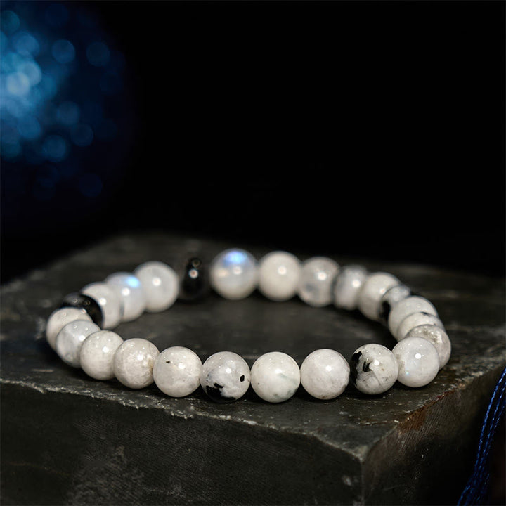 Braccialetto dell'armonia con pietra di luna arcobaleno Buddha Stones