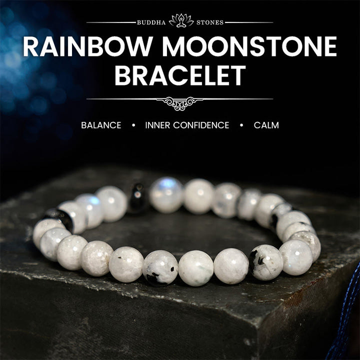 Braccialetto dell'armonia con pietra di luna arcobaleno Buddha Stones