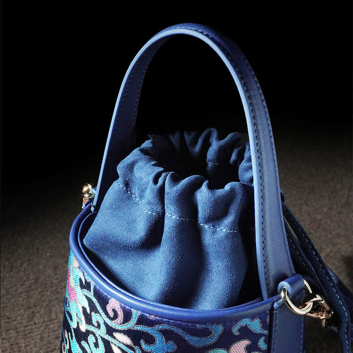 Borsa a tracolla in broccato con rami intrecciati e Buddha Stones , retro, loto, canzone
