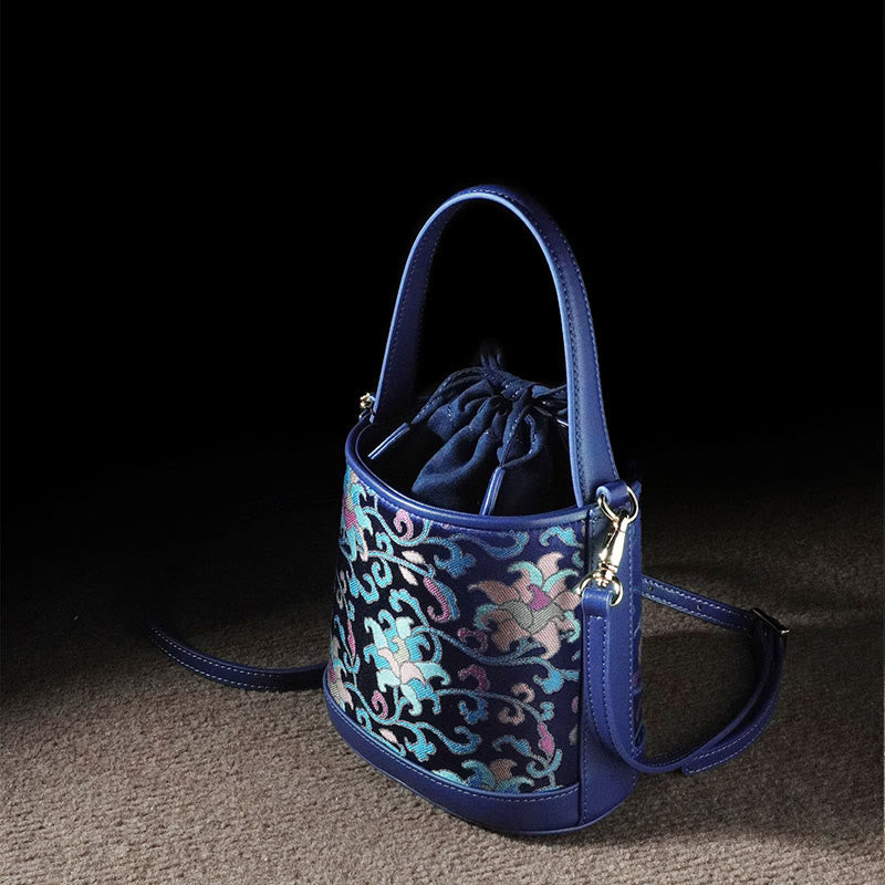 Borsa a tracolla in broccato con rami intrecciati e Buddha Stones , retro, loto, canzone