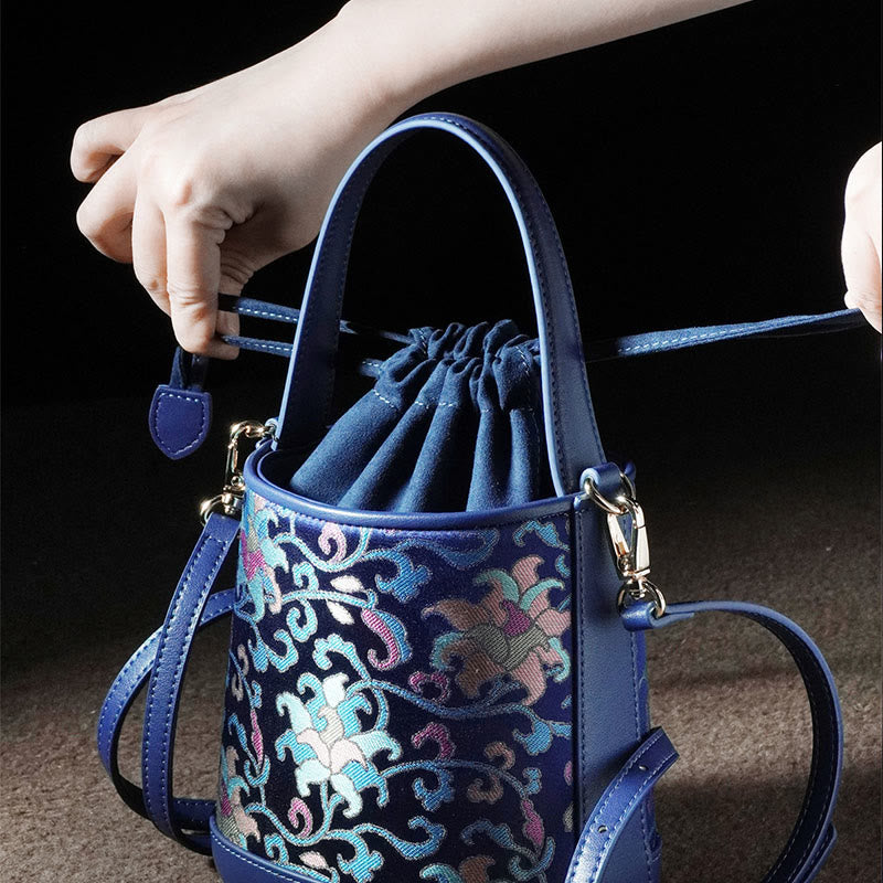 Borsa a tracolla in broccato con rami intrecciati e Buddha Stones , retro, loto, canzone