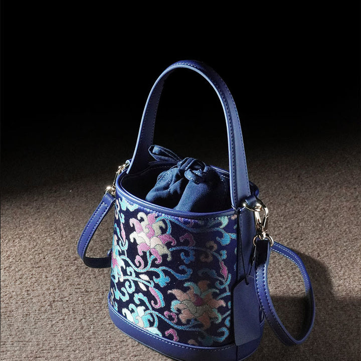 Borsa a tracolla in broccato con rami intrecciati e Buddha Stones , retro, loto, canzone