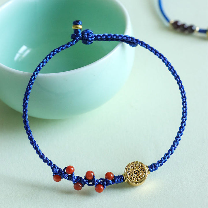 Buddha Stones Klein Blue String South Red Agate Garnet Copper Flower Power Braccialetto