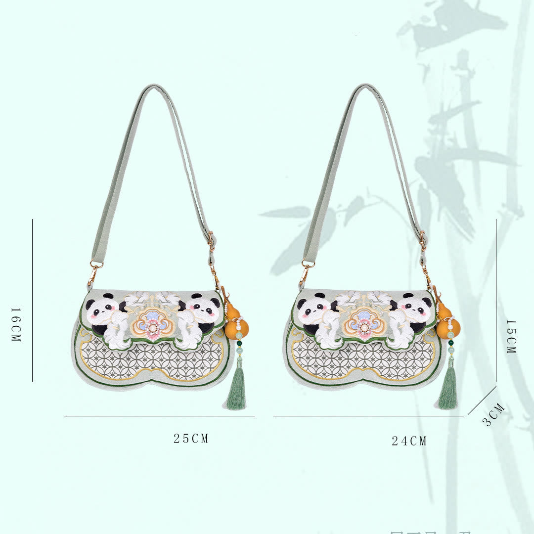 Borsa a tracolla con ciondolo a forma di zucca con fiori di panda e pietre Buddha Stones