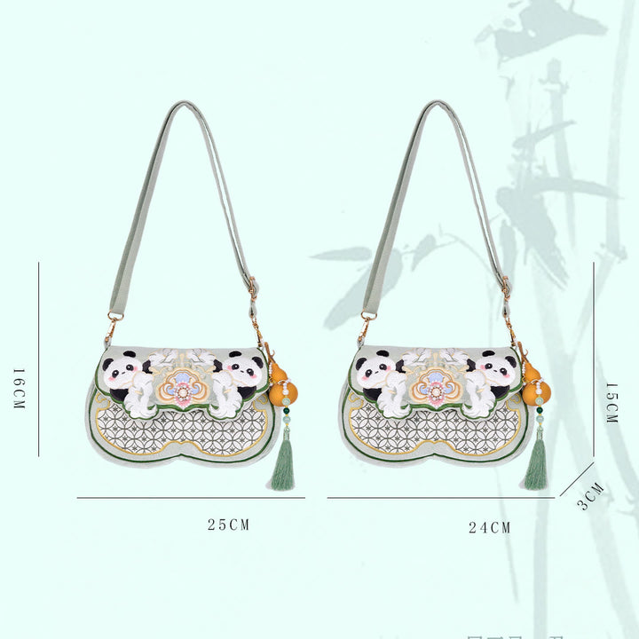 Borsa a tracolla con ciondolo a forma di zucca con fiori di panda e pietre Buddha Stones
