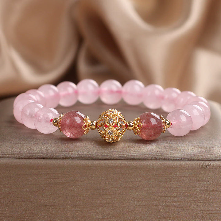 Bracciale Buddha Stones con cristallo rosa e quarzo fragola Love - image 1