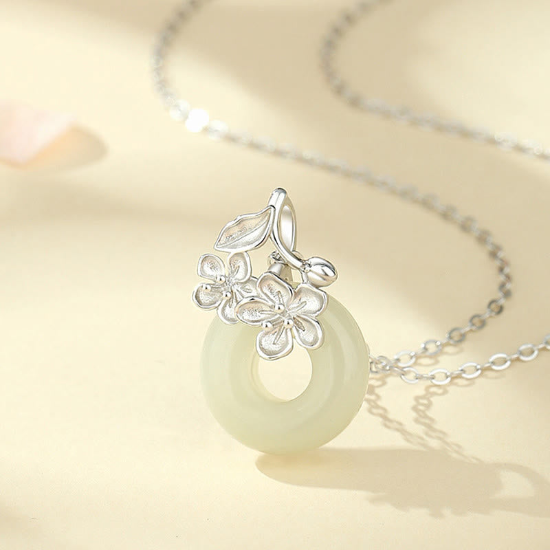 Collana con ciondolo a forma di fiore di pesco, fibbia della pace in argento sterling 999, Buddha Stones, giada di Hetian - image 9