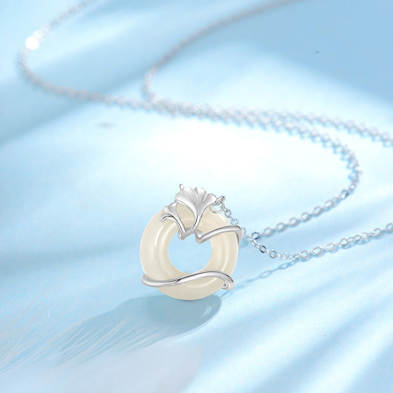 Collana con ciondolo a forma di foglia di ginkgo con fibbia della pace in argento sterling 925 Buddha Stones in giada Hetian - Giada Hetian in argento sterling 925 - image 8