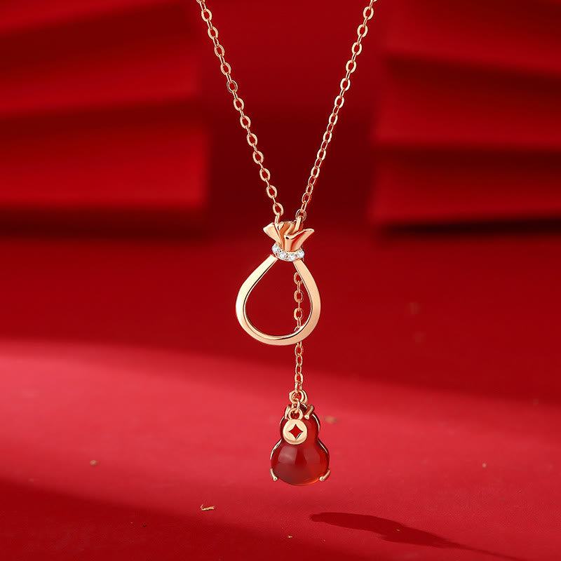 Buddha Stones Agata rossa Calcedonio Argento Sterling 925 Zucca Lucky Bag Collana con ciondolo di fiducia - image 1