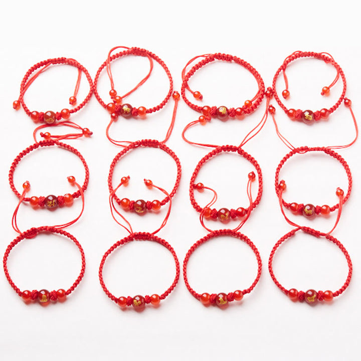 Buddha Stones Agata rossa naturale Zodiaco cinese Braccialetto di protezione e fortuna intrecciato con corda rossa