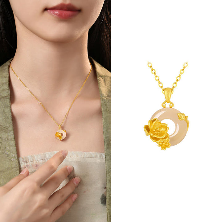 Collana con ciondolo a forma di fiori con fibbia della pace in argento sterling 925, Buddha Stones, calcedonio - Fiore di pesco - Calcedonio dorato in argento sterling 925 - image 9