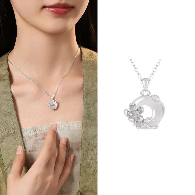 Collana con ciondolo a forma di fiori con fibbia della pace in argento sterling 925, Buddha Stones, calcedonio - Fiore di pruno - Calcedonio in argento sterling 925 - image 30