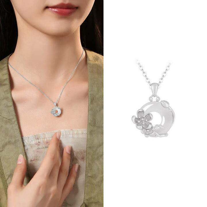 Collana con ciondolo a forma di fiori con fibbia della pace in argento sterling 925, Buddha Stones, calcedonio - Fiore di pruno - Calcedonio in argento sterling 925 - image 30