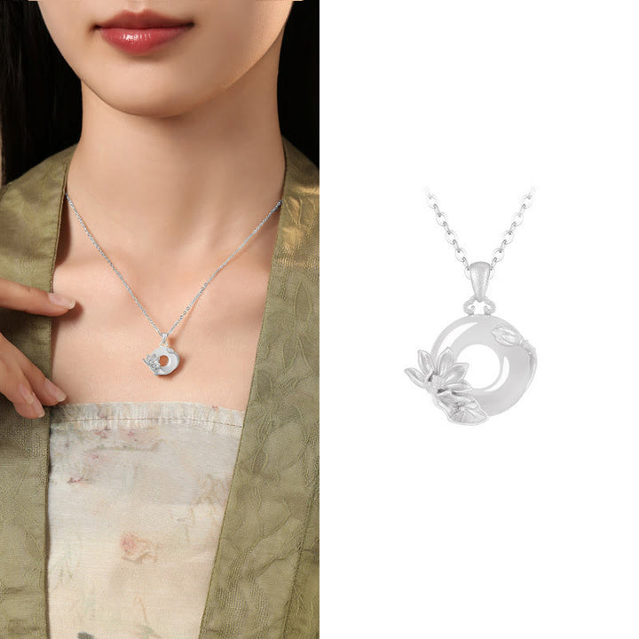 Collana con ciondolo a forma di fiori con fibbia della pace in argento sterling 925, Buddha Stones, calcedonio - Loto - Calcedonio in argento sterling 925 - image 34