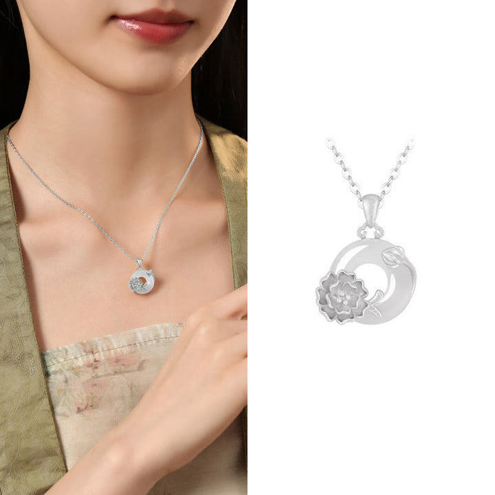 Collana con ciondolo a forma di fiori con fibbia della pace in argento sterling 925, Buddha Stones, calcedonio - Ibisco - Calcedonio in argento sterling 925 - image 38