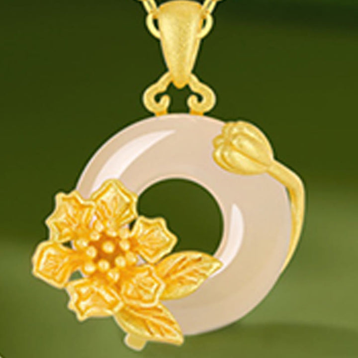 Collana con ciondolo a forma di fiori con fibbia della pace in argento sterling 925, Buddha Stones, calcedonio - image 23