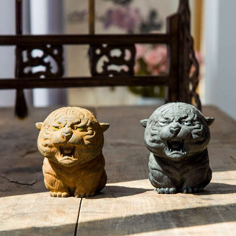 Statua in resina Buddha Stones con polvere di ferro e ruggine fatta a mano in miniatura di tigre ruggente, decorazione per la casa - image 0