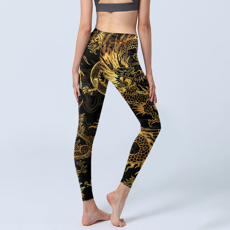 Leggings da palestra con stampa drago dorato Buddha Stones da donna, pantaloni da yoga - image 4