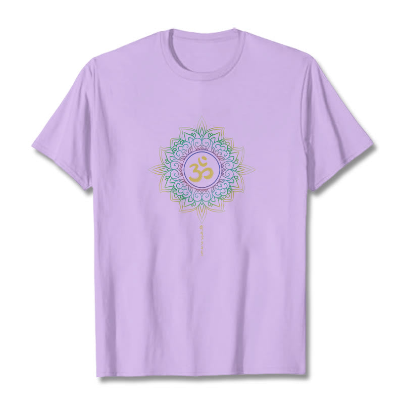 Maglietta in cotone con motivo Buddha Stones OM, giallo e verde sfumato, motivo Lotus - Prugna - 2XL - image 15