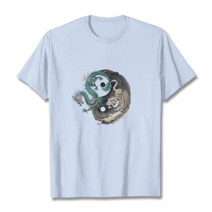 Maglietta in cotone con Buddha Stones, tigre, drago, Yin e Yang - Ciano chiaro - 2XL - image 8