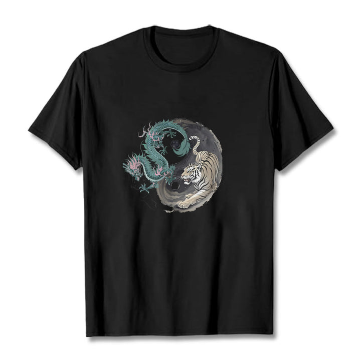 Maglietta in cotone con Buddha Stones, tigre, drago, Yin e Yang - Nero - 2XL - image 4